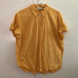 Cotton yellow Madewell button down, ruffle sleeves